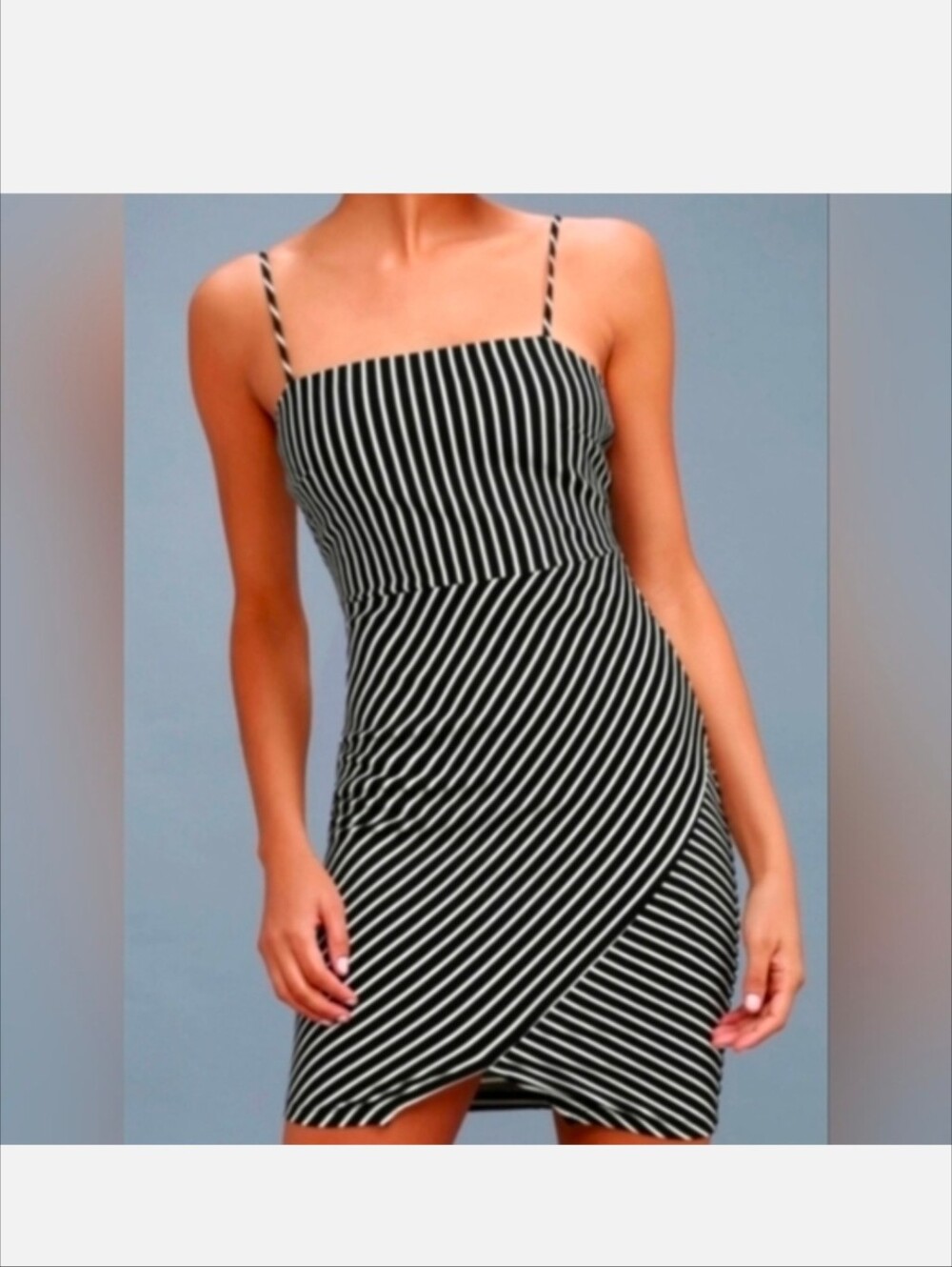 Lulu's Black and White Striped Body-con Mini Dress (M)